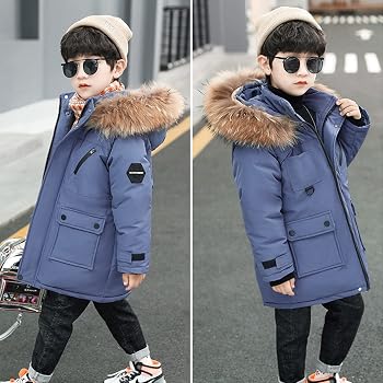 manteau-hiver-garcon-001jxq-1.jpg De feuilles Manteau à Capuche Doudoune Garçon Veste à Capuchon Fourrure Faux Long en Duvet pour Enfant Bébé Chaud Hiver : Amazon.fr: Mode – Image 1