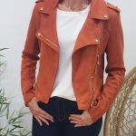 Perfecto femme brique suédine