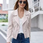 Perfecto Femme Suédine Beige Écru – Élégant & Intemporel