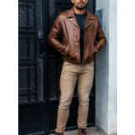 GOL101485 Perfecto homme cuir vachette marron ambiance cuir