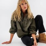 Sweat zippé en sherpa polaire femme kaki | GEMO