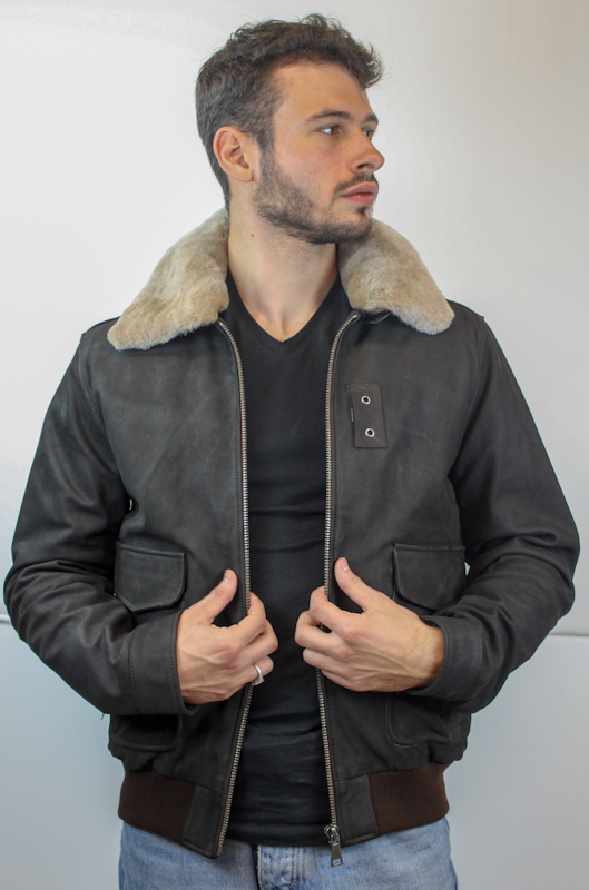 veste-aviateur-117slb-1.jpg Blouson Aviateur Cuir vachette Marron foncé Vêtements cuir adaptés à votre morphologie Itinérance Cuir – Image 1