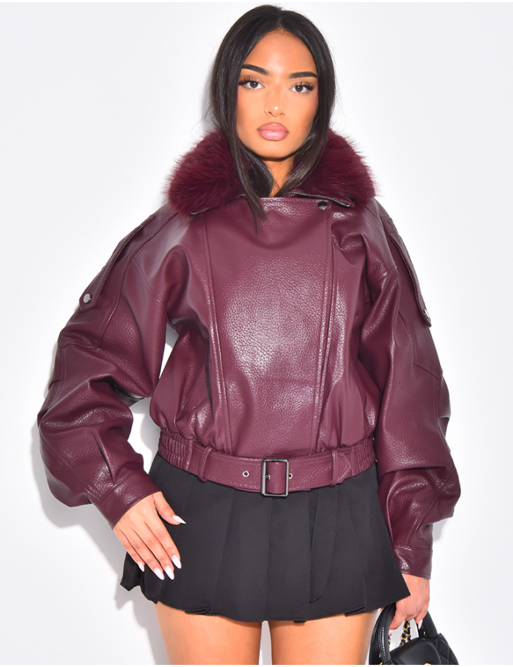 veste-aviateur-682rex-1.jpg Blouson aviateur en similicuir à col fourrure amovible – Image 1