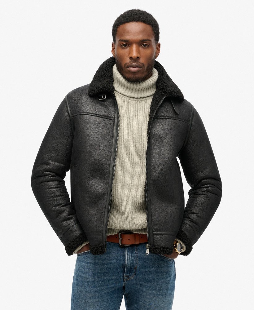 veste-aviateur-847xwb-1.jpg Veste aviateur en peau de mouton synthétiquenoir pour Homme | Superdry FR – Image 1
