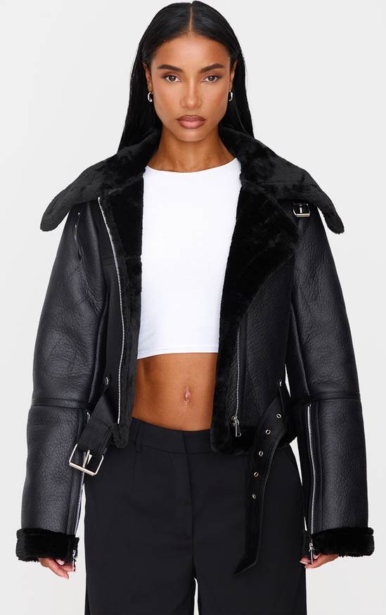 veste-aviateur-959gwu-1.jpg Black Blouson Aviateur Court Multi zips | PrettyLittleThing FR – Image 1