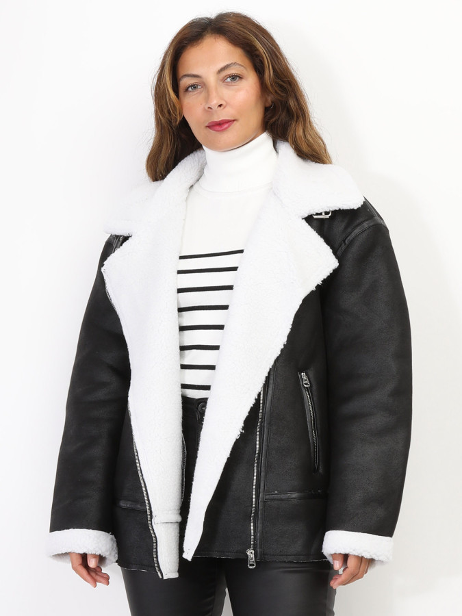 veste-aviateur-femme-174cqu-1.jpg Blouson aviateur en simili moutonné – Image 1
