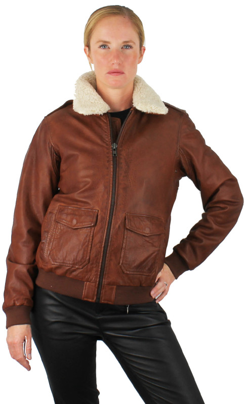 veste-aviateur-femme-546coz-1.jpg AVIATEUR Cuir Femme BLACK LINES Balmain couleur Tabacco Tailles Femmes 38 – Image 1
