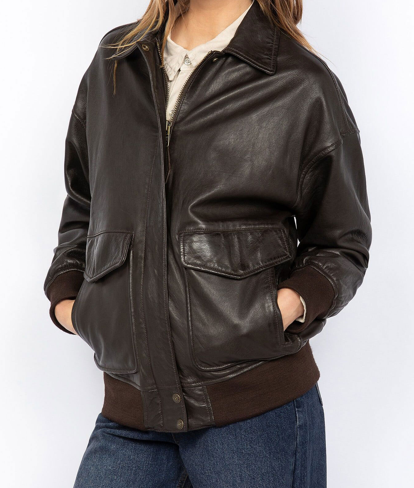 veste-aviateur-femme-787wfb-1.jpg Blousons cuir en cuir agneau Daisy marron marron – Image 1