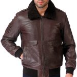 blouson aviateur homme cuir mouton marron col mouton marron amovible modèle Conrad fabrication française