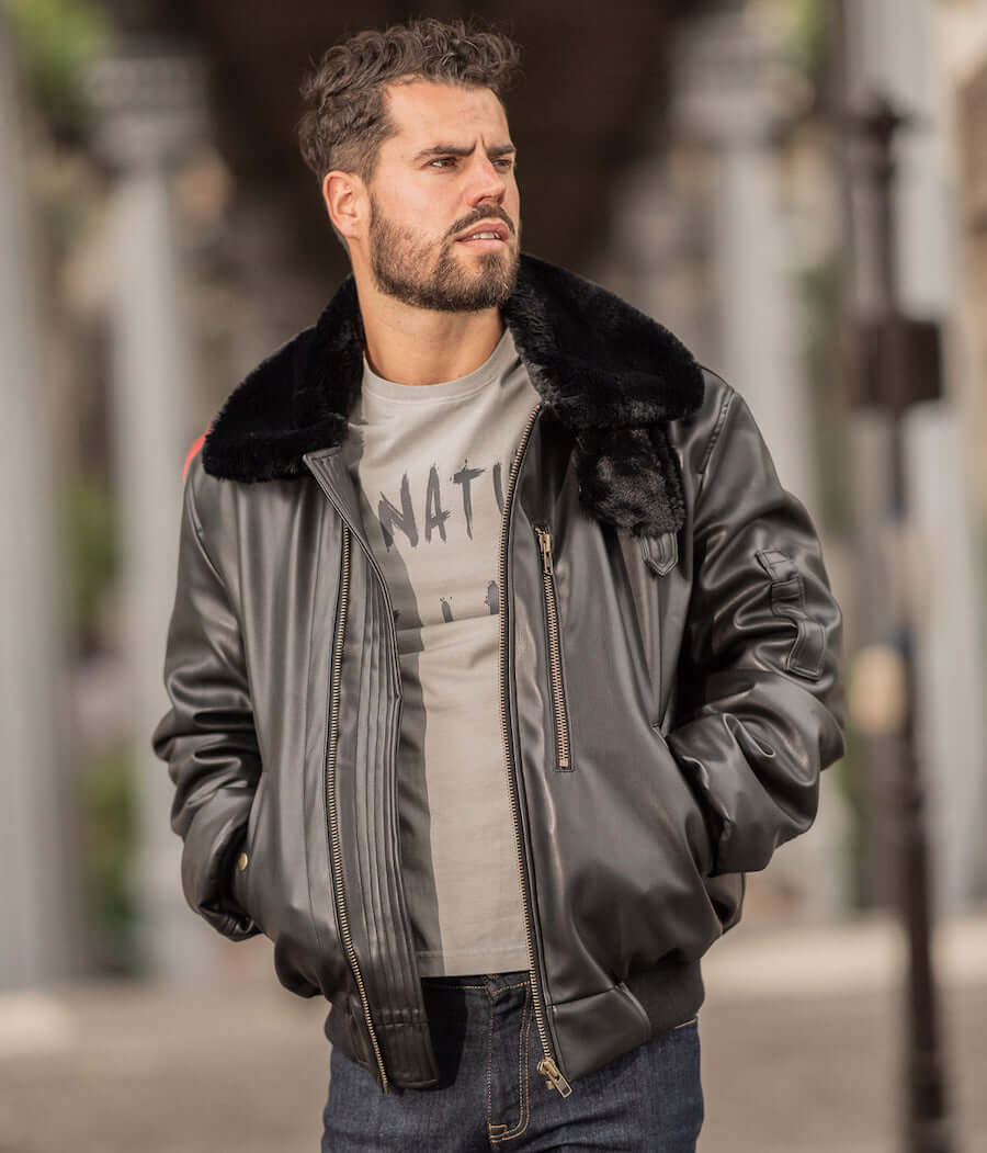 veste-aviateur-homme-947cak-1.jpg Blouson Aviateur Roland homme noir – Image 1