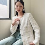 UKTZFBCTW Preppy Veste blanche pour femme design d'automne classique petit parfum tweed quatre poches plaquées manteau pour femme, 6597, S : Amazon.fr: Mode