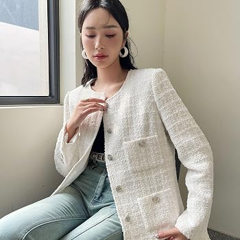 veste-blanche-femme-204iww-1.jpg UKTZFBCTW Preppy Veste blanche pour femme design d'automne classique petit parfum tweed quatre poches plaquées manteau pour femme, 6597, S : Amazon.fr: Mode – Image 1
