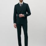 Veste de costume croisée Slim en laine vert bouteille