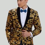 Blazer pour homme doré Veste de costume d'affaires solide à un bouton coupe slim