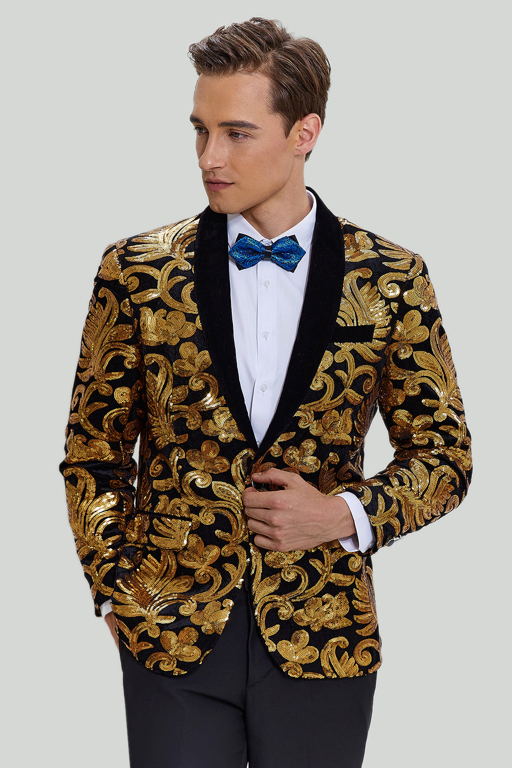 veste-costume-homme-986pwq-1.jpg Blazer pour homme doré Veste de costume d'affaires solide à un bouton coupe slim – Image 1