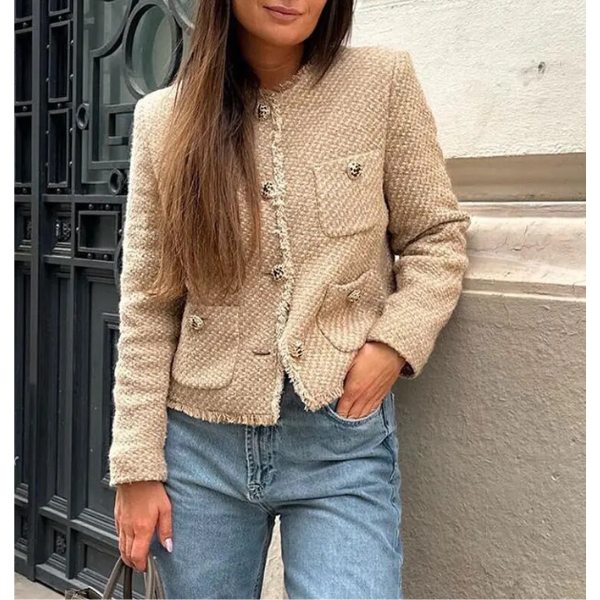 veste-courte-femme-219lyy.png Veste courte Irène en tweed beige L'Atelier des Parisiennes – Image 1