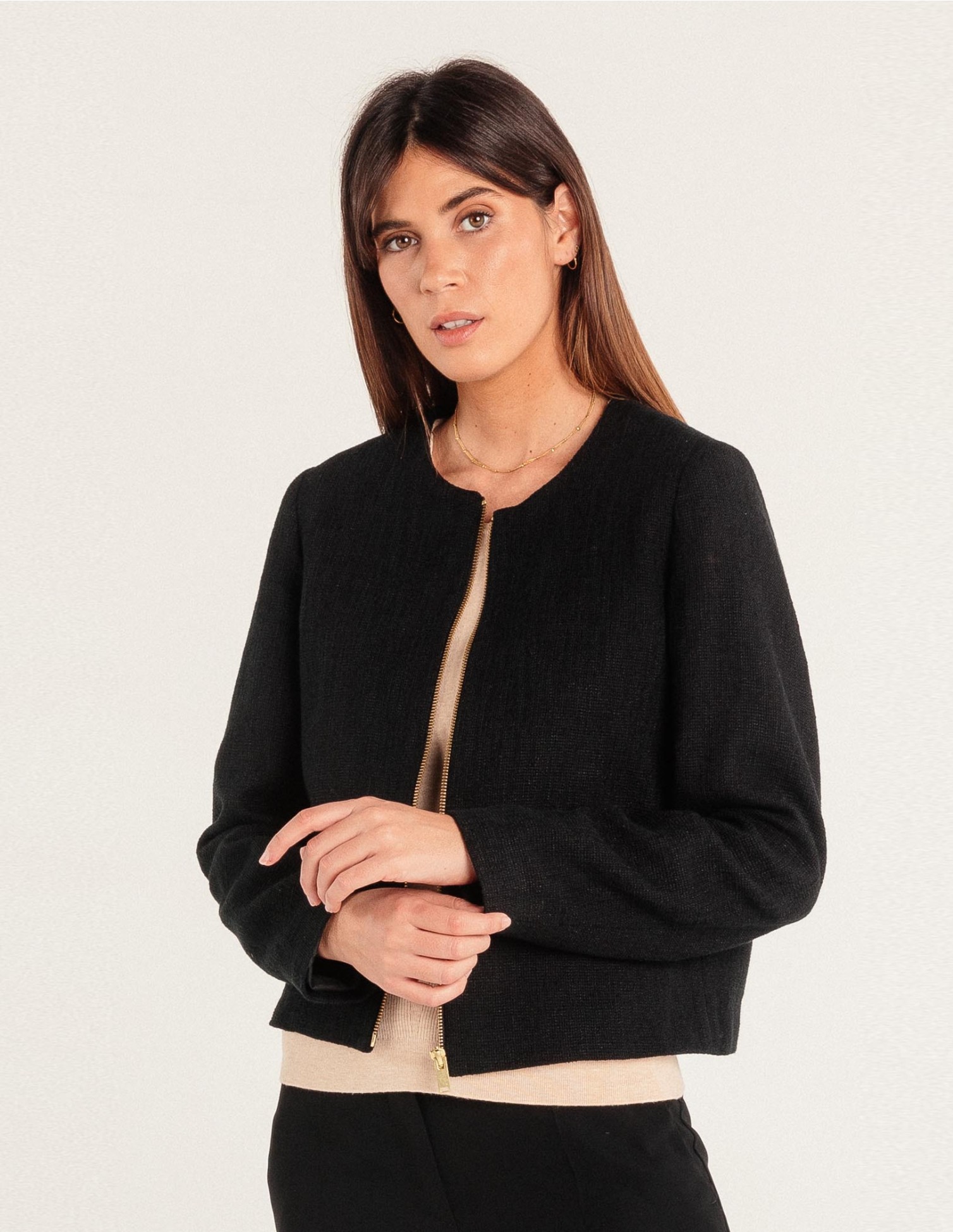 veste-courte-femme-259uhb-1.jpg Veste en tweed noir | blazer femme court – Image 1