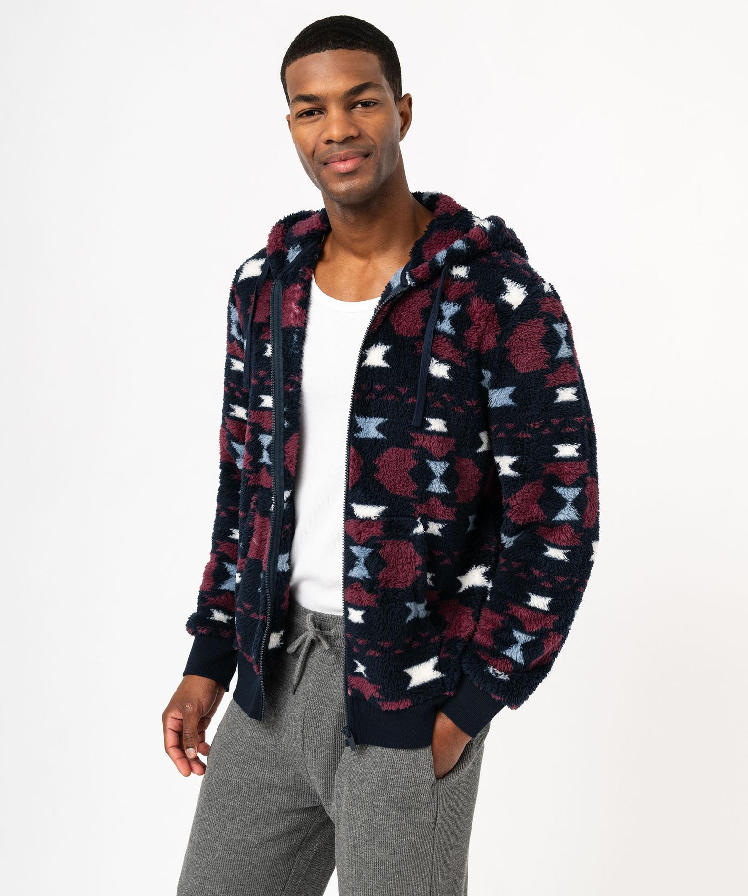 veste-d-interieur-homme-823ucc.jpg Veste d'intérieur à capuche en maille douillette imprimée... noir | GEMO – Image 1