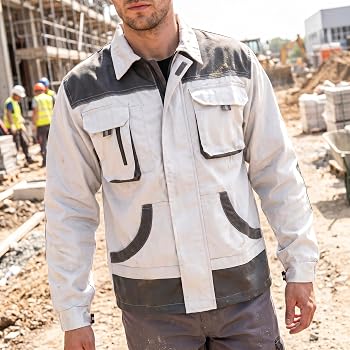 veste-de-travail-homme-062mlx-1.jpg Stenso EM Veste De Travail Homme Blouson Homme Veste De Travail À Coupe Droite, Design Industriel, Multiples Poches, Renforcée Polyester Oxford, Fermeture Scratch, Fermeture Éclair Blanc 48 : Amazon.fr: Mode – Image 1