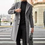 Veste d'hiver longue en laine pour homme Manteau chaud moderne à simple boutonnage Col cranté Avec bouton sur le devant Coupe vent Trench en laine unie, gris, M :