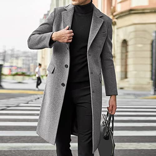 veste-longue-homme-031qvi-1.jpg Veste d'hiver longue en laine pour homme Manteau chaud moderne à simple boutonnage Col cranté Avec bouton sur le devant Coupe vent Trench en laine unie, gris, M : – Image 1
