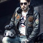Veste moto vintage homme cuir véritable avec patches – blouson aviateur rétro hiver style biker S