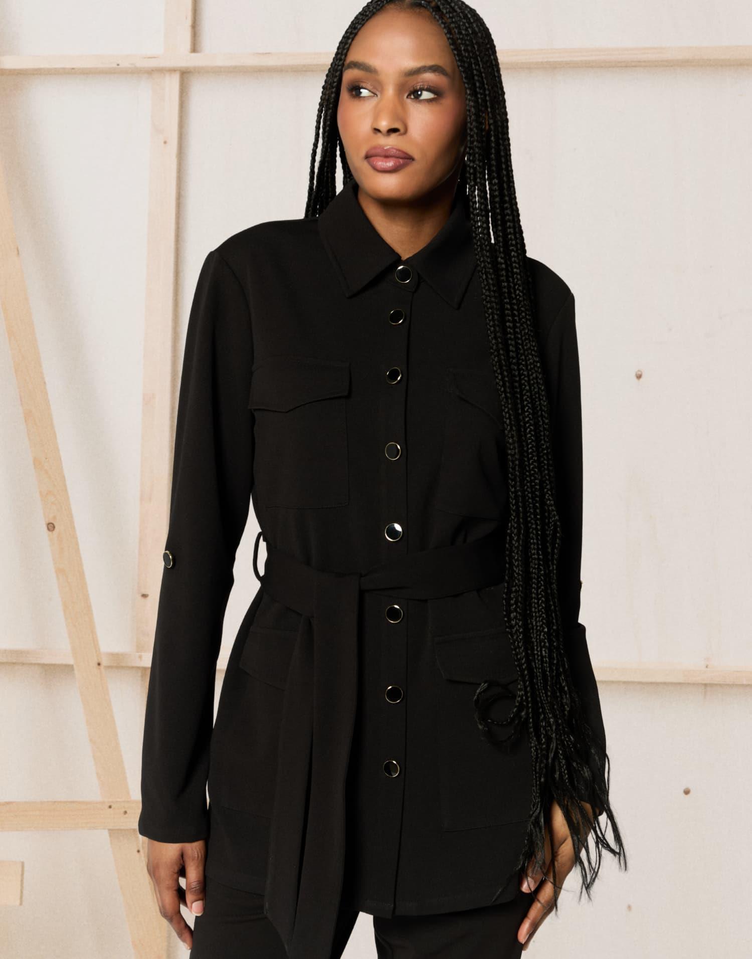 veste-noire-femme-159gss-1.jpg Veste mi longue unie – Image 1