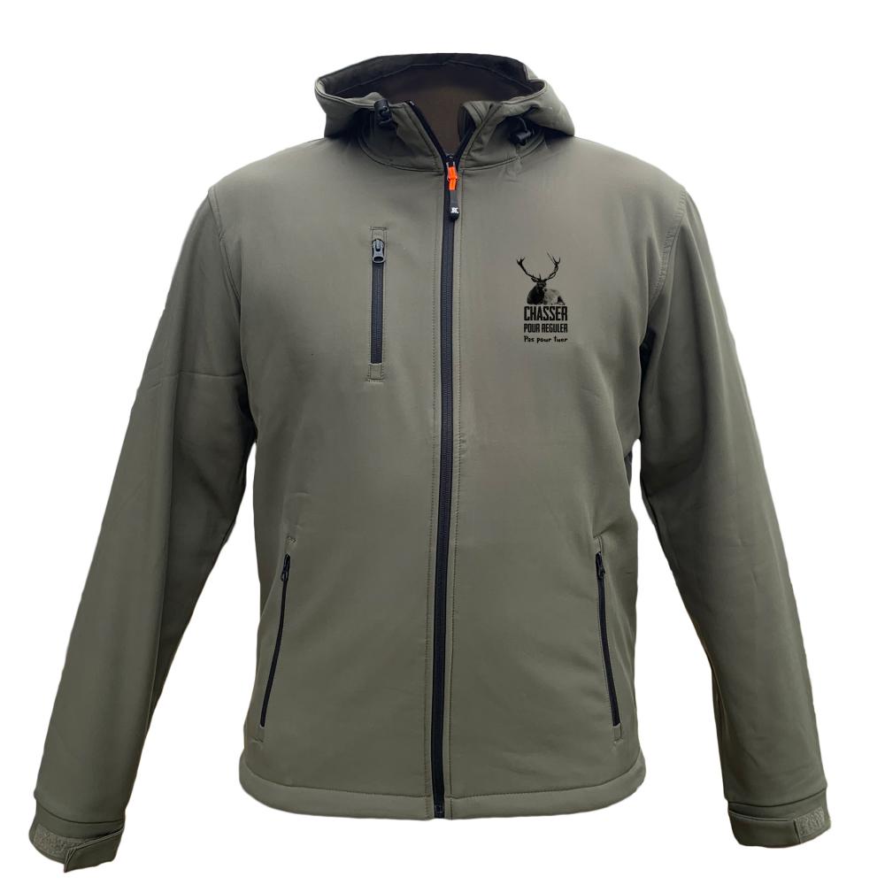veste-softshell-homme-984rwj-1.jpg Veste softshell Homme et Femme avec/sans capuche Chasser pour réguler pas pour tuer cerf – Image 1