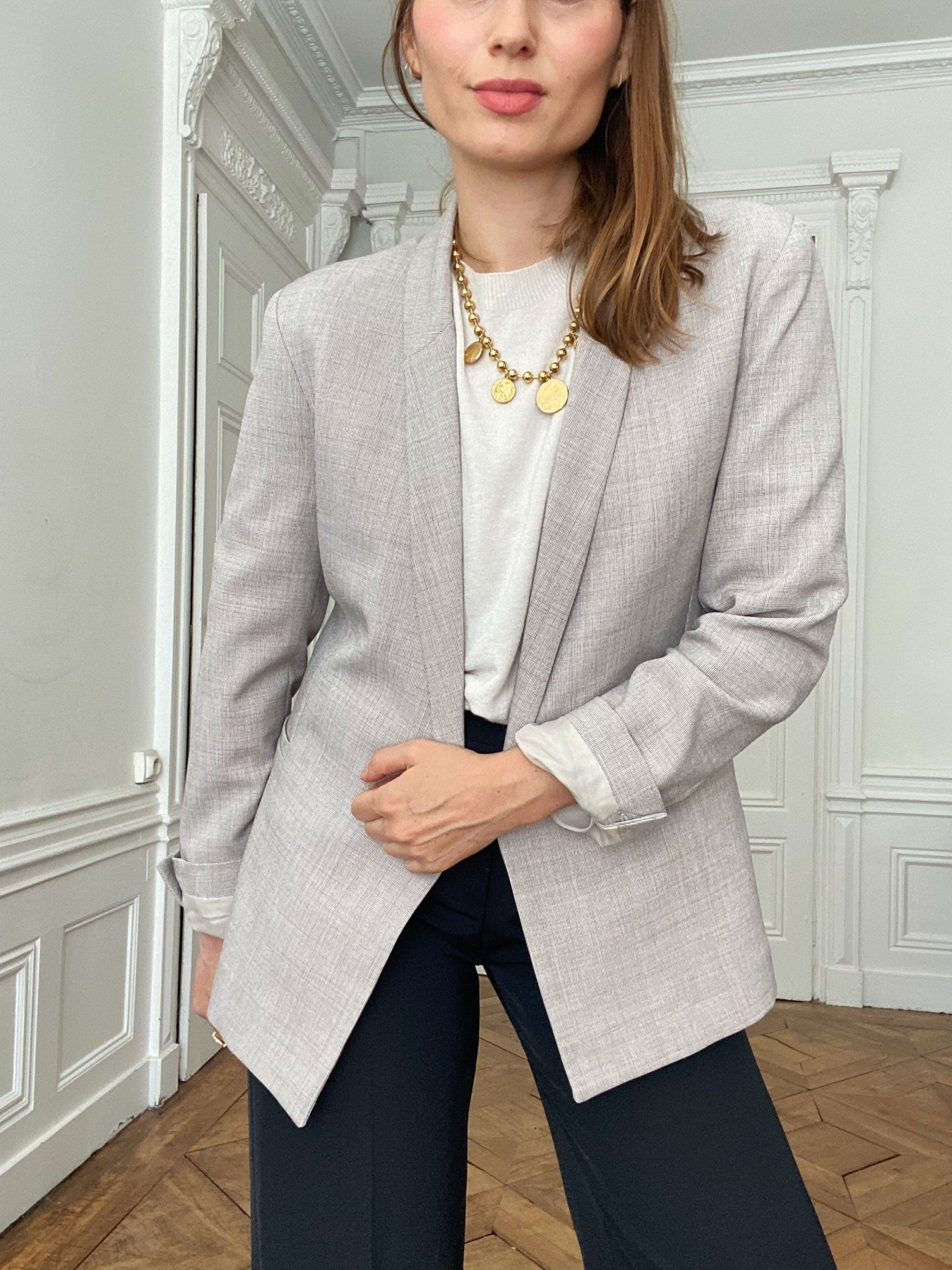 veste-tailleur-femme-807bia-1.jpg Veste Tailleur Femme Droite Greige Camille | Admise Paris – Image 1