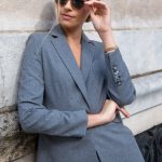 Veste de tailleur femme 1 bouton en flanelle grise Curling Paris
