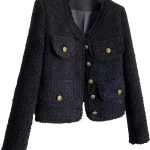Blazer en Tweed pour Femme Revers élégant Bureau d'affaires décontracté Section Courte Cardigan Boutons à Manches Longues Veste Courte Chic Costume ...