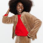 Veste courte en velours Femme Beige